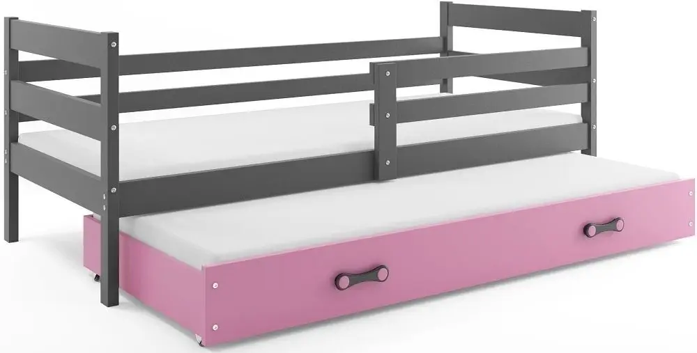eoshop Detská posteľ s prístelkou ERYK 2 90x200 cm, grafitová/ružová (Voľba matraca: Penový matrac)